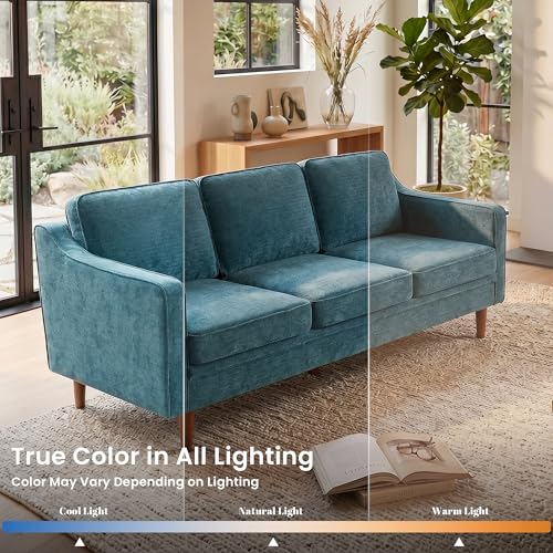 Image of Kingfun 80 inch Chenille Sofa, 3 Seater Couch, Mid Century Modern Couches with Solid Wood Legs for Living Room Bedroom