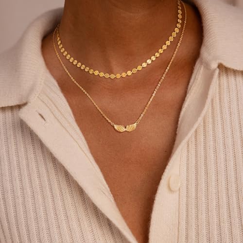 Dremmy Studios Cross Pendant Necklace for Women 14K Gold Plated Cubic Zirconia Evil Eye Butterfly Angel Wing Disc Coin Necklace Minimalist Religious Faith Jewelry Gift for Women4