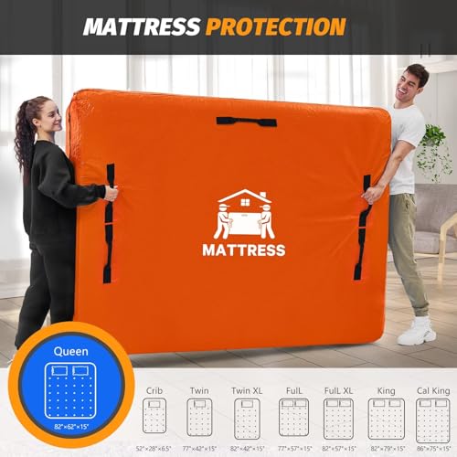 Image of Mattress Bags for Moving, BETU Mattress Protector Waterproof Mattress Cover Queen Size Storage Bags with 8 Heavy-Duty Handles and Zipper for Bed Extra Thick Large Reusable (82 inchx62 inchx15 inch Orange)