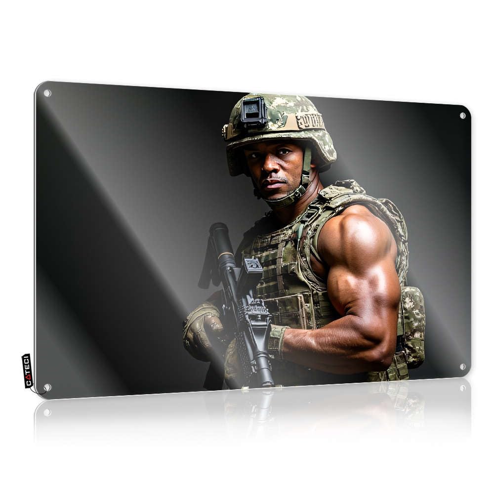 Highland Decor 12inch Tinplate Sign Construction Wall Metal : Warning Party Decoration Indoor & Outdoor/Patio Signs And | A Soldier In Full Camouflage Gear Holding An Assault
