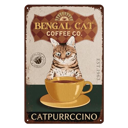 Retro Cat Metal Sign Vintage Coffee Bar Tin Signs Funny Kitchen Wall Decor