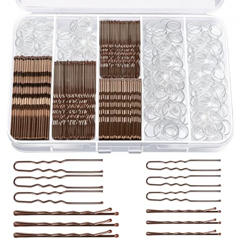 Hanyousheng 400 Pièces Epingle Cheveux Femme, Métal épingle à Cheveux,100 Pince Cheveux, 100 Pince Chignon U, 200 Bandes de Cheveux, avec Boîte de...