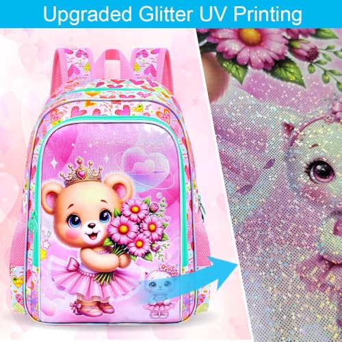 Image of CCJPX 16 inch Bear Backpack for Girls, 3Pcs Kids Bookbag with Lunch Box, Water Resistant Elementary School Bag for Kindergarten Preschool Toddler (Pink)