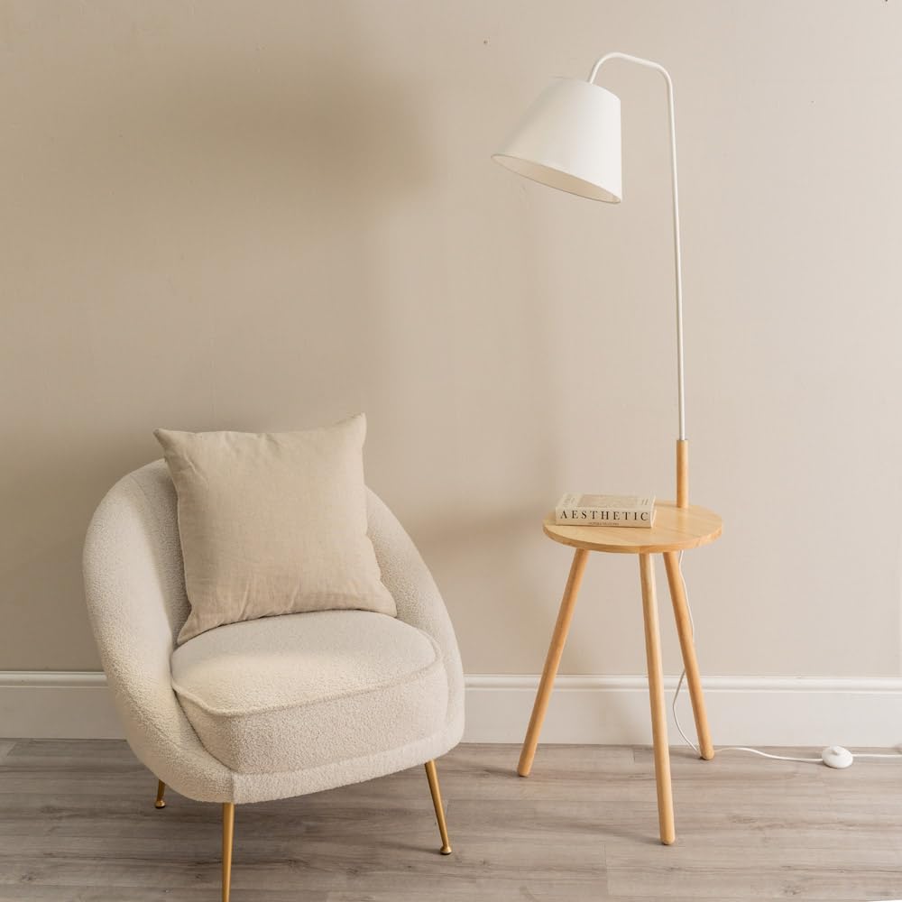 ValueLights | Large Wooden Floor Lamp with Fabric Tapered Shade Coffee Table Living Room Lounge Standing Light | Floor Lamps & Home Improvements Essential