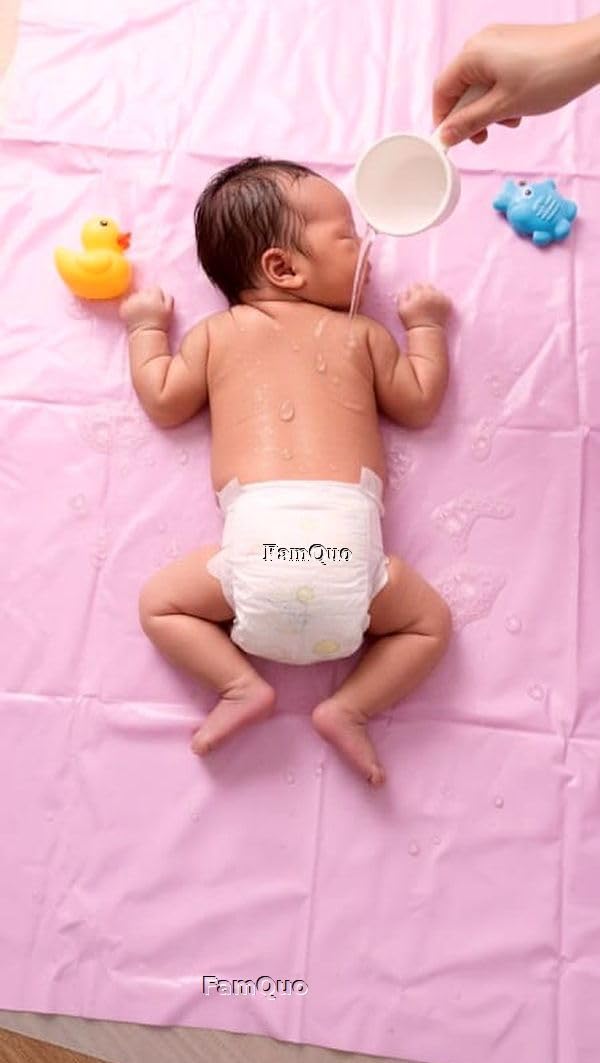 Reusable Waterproof Baby Bathing Sheet for Newborn, Pink -FamQuo- 1 Piece