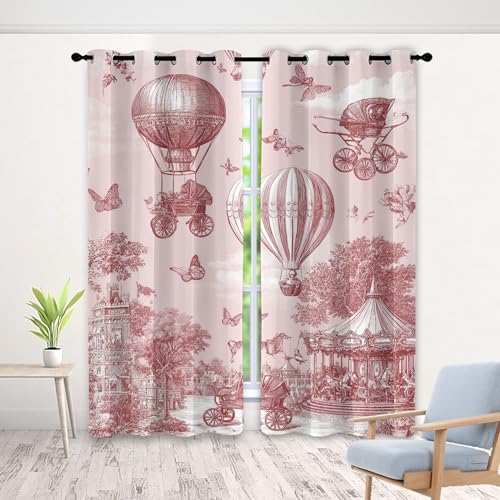 Rideau Papillon Montgolfière Toile de Jouy - Lot De 2 à Oeillets, Parc d'Attractions Français Rideaux Occultant Opaque, Thermique Isolant Anti Froid, pour...