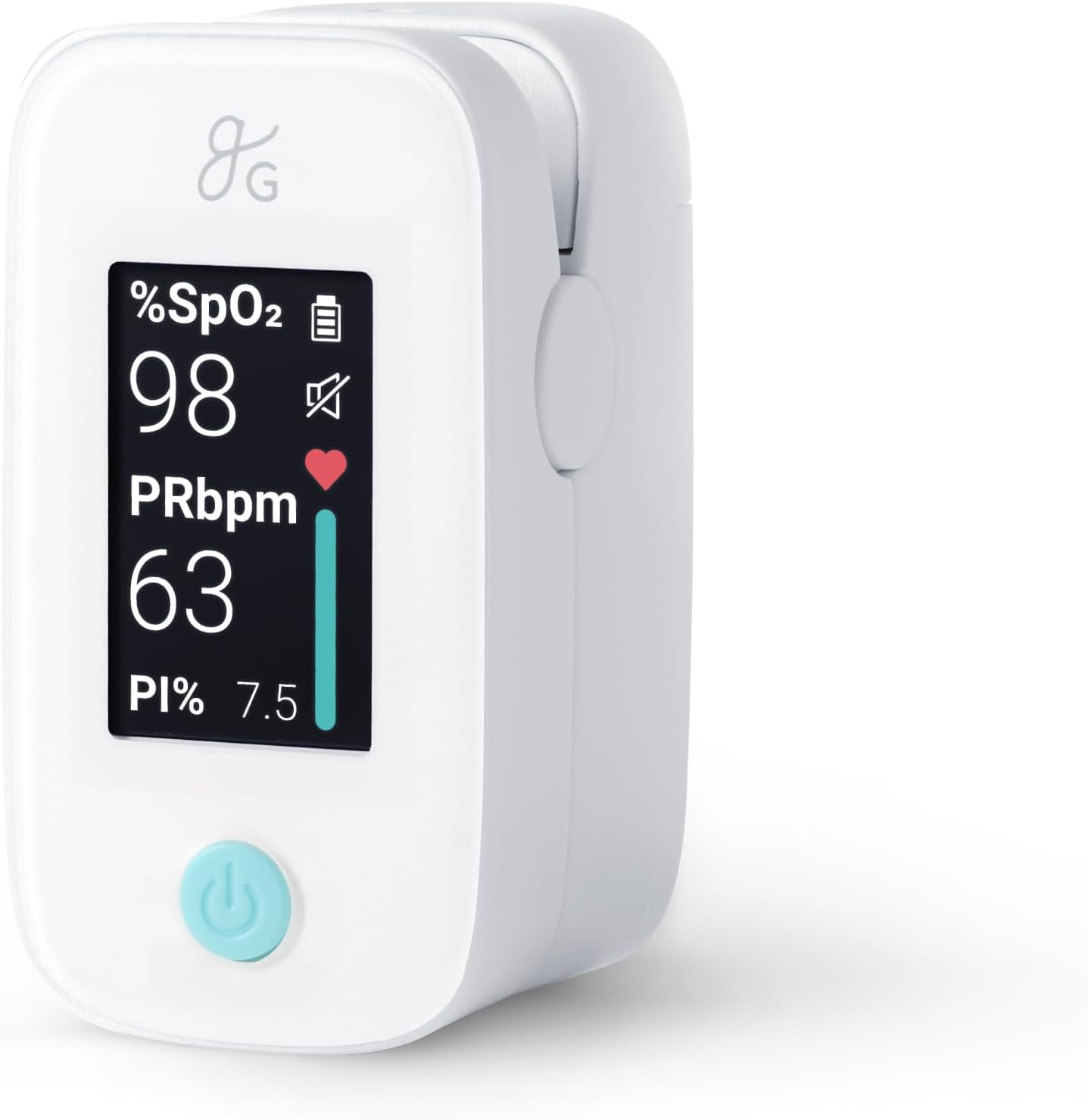 Greater Goods Finger Pulse Oximeter, Blood Oxygen Meter, Measures SpO2, Heart Rate, and PI, Includes Batteries & Lanyard