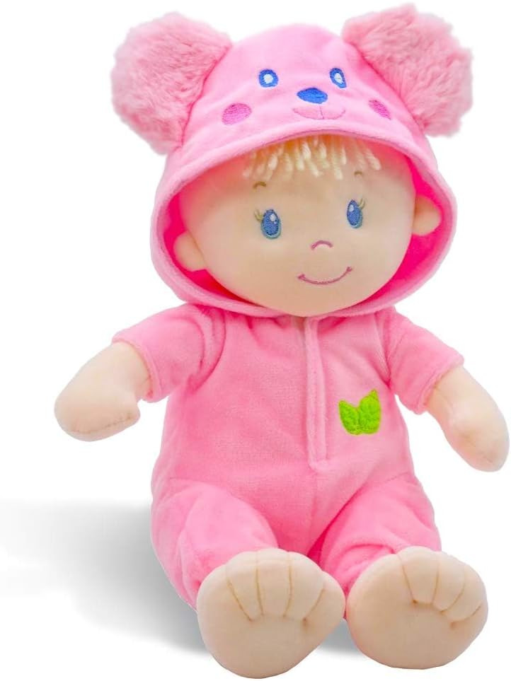 June Garden 12" Sweet Dolly Frida - Stuffed Ultra Soft Baby Bear Doll for Birth and Up - Removable Pink Outfit