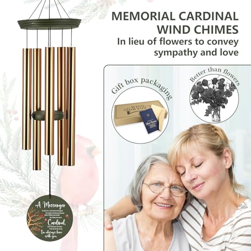 Image of ASTARIN Cardinal Memorial Wind Chimes, 36 inch Personalized Name Sympathy Wind Chime, Windchimes in Memory of Loved One, Bereavement Condolence Gift for Loss Mom Dad Sister Son(Produced in Texas)