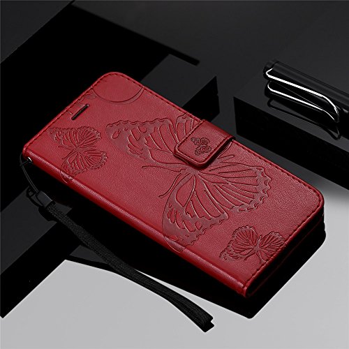 Cotdinforca For Samsung Galaxy A70 Case Pu Leather Butterfly Embossing Flip Wallet Cover Fold Stand Smartphone Phone Case For Samsung Galaxy A70 / A7 2019 Butterfly Red Kt #TOP5