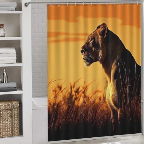 Rideau de douche lion tissu imperméable lavable salle de bain baignoire 168x183cm