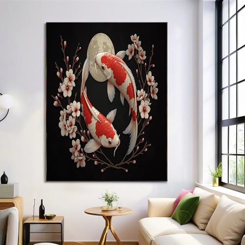 Cuadro lienzo de sakura koi de 80x120cm para decoración de pared estilo japonés