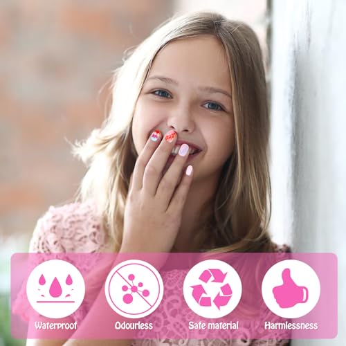 Scettar Kids 120pcs False Nails - Press On, Stick On, Full Cover Short False Fingernails for Girls, various colors, 0.04 g (Pack of 24) - Image 4