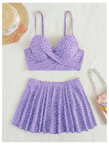 SweatyRocks Women's Polka Dots Bikini Sets High Waisted Swim Skirt and Push Up Bikini Top Bathing Suit3