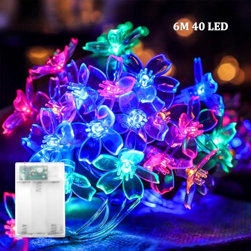 Kaleora LED Lichterkette Kirschblüten, 6M 40 LED Blumen Lichterkette Batteriebetrieben, Bunt Blumen Lichterketten für Frühlingsdeko, Hochzeit, Garten, Bäume, Party Deko