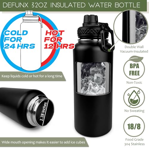Image of 32 Oz Water Bottle with Sleeve - Insulated Bottle with Strap Stainless Steel Gym Water Bottles for Men Sports Workout Hiking All Black