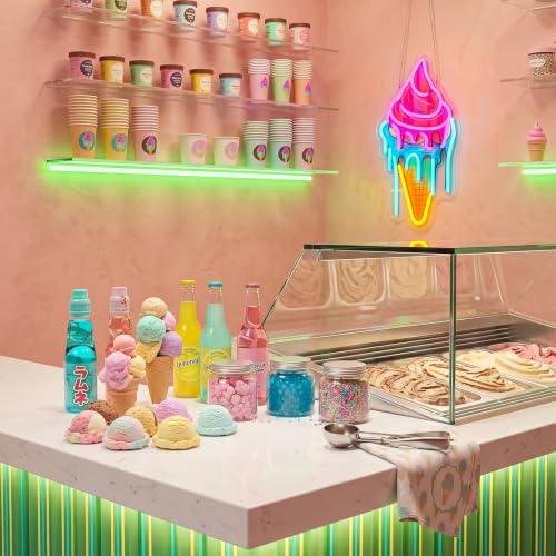 Image of Ice Cream Neon Sign for Wall Decor Dimmable Ice Cream Led Neon Sign for Ice cream Shop Birthday Party Bedroom Bar Drink Shop Wall Decoration USB Powered
