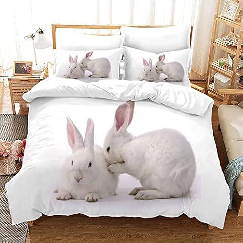 Rabbit Bed Linen, 100% Microfibre Reversible Duvet Cover Girls Bedding Set with Pillow Case, Rabbit Bedding Sets (W, 135 x 200 cm) Cover