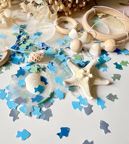 Image of 1000+pcs Blue Fish Confetti for Birthday Party Decorations | 1.2OZ Under the Sea Party Table Glitter Decor,PVC Table Confetti