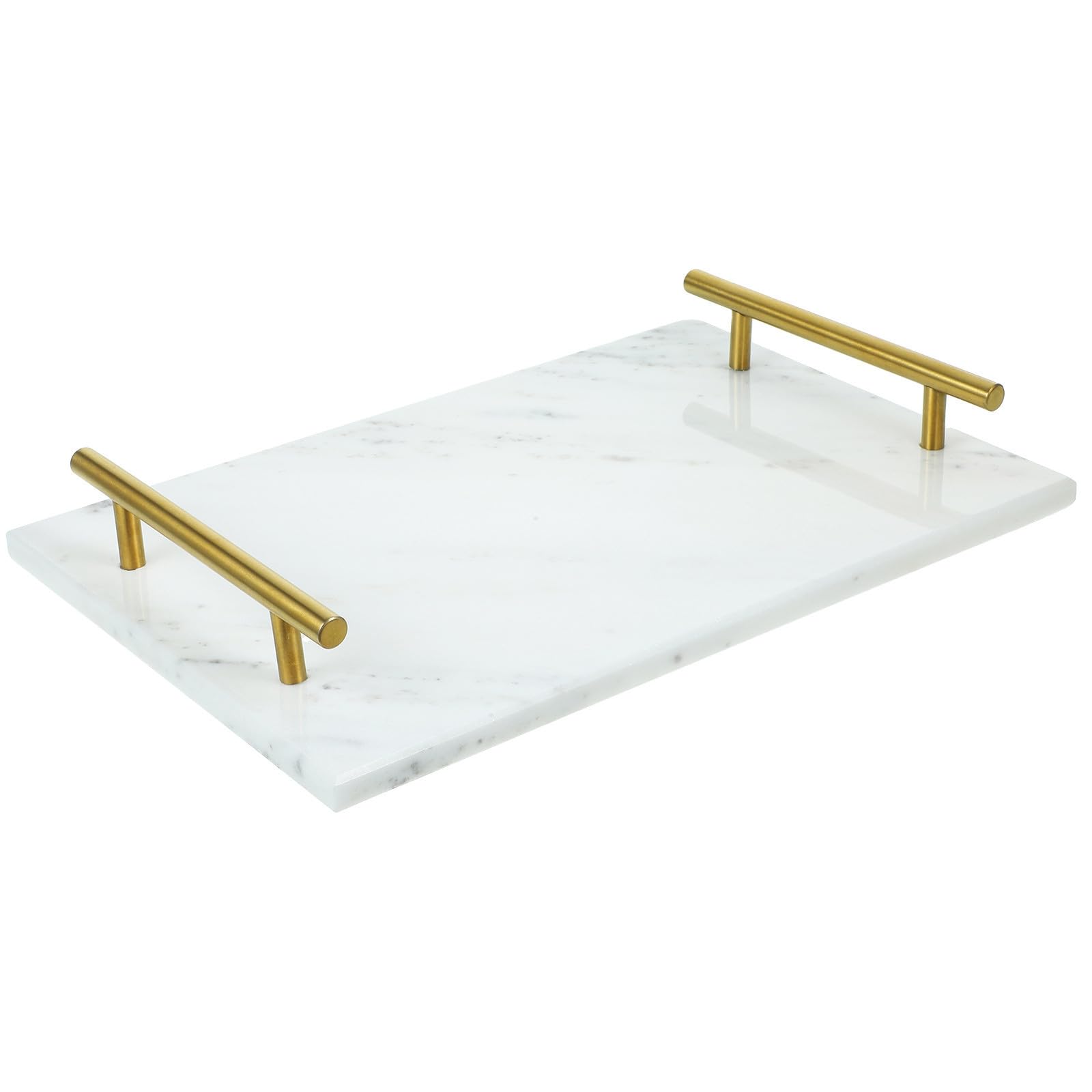 Marble Serving Tray with Handles 30x20cm White Multi Function