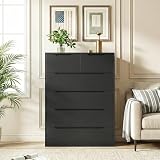 Romorgniz Dresser for Bedrom with 6 Large Drawers, Tall Chest of Drawers Modern Wooden Dresser for Living Room, Entryway, Hallway, Black, 43.2' H X 27.6' W X15.6 D