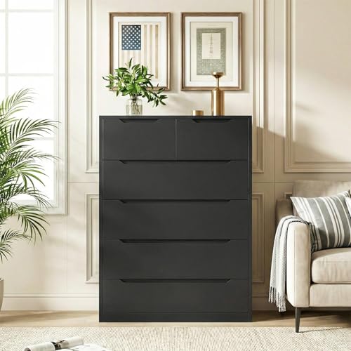 Romorgniz 6-Drawer Tall Wooden Dresser (Black)