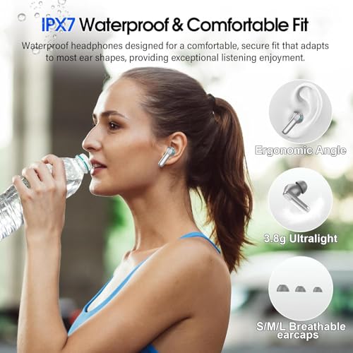 Image of Wireless Earbuds in Ear, Bluetooth 5.4 Headphones Multi-Function Touch Screen with 5 EQ Modes, 48H Ear Buds Bass Stereo, ANC Noise Cancelling /Transparency Mode, IPX7, Ultra-Comfort, Grey