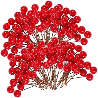 HCSSZ Christmas Berries Artificial Holly Berries 160 Pcs, Red Decor Berries for Christmas Wreath, Decorations Wreath Making Supplies Christmas Party Table Decoration