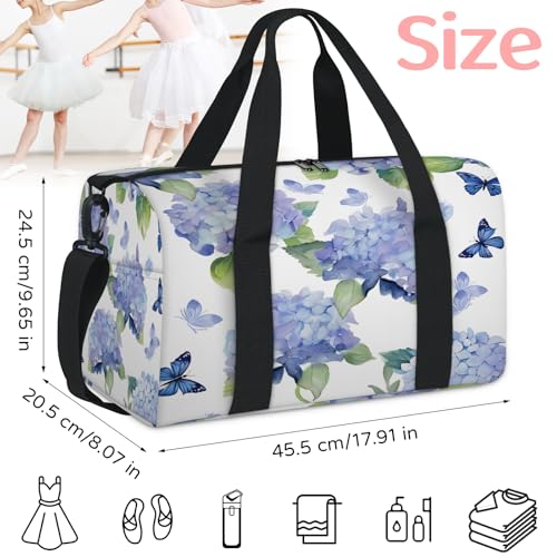 Watercolor Blossoms Hydrangea Sports Duffle Bag for Women Men Waterproof Overnight Weekender Bag with Adjustable Strap Travel Tote Bags for Beach Yoga Work Dance Swim2