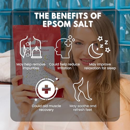 Image of Eco Bath London Skin Conditioning Epsom Salt Bath Soak - Pouch 2.2 lb (1 kg), Made in UK, Natural Magnesium Bath Salt with Neroli and Lavender for Soft Glowing Skin, Spa Gift for Relaxation