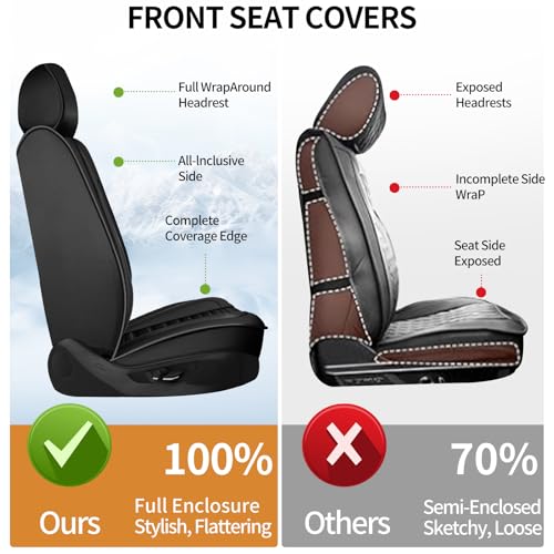 Image of Fit Terrain Car Seat Covers (Only Front 2 Seats) Compatible with GMC Terrain 2010-2025 2026-Full Coverage Breathable Leather, Airbag Compatible, Waterproof & All-Weather, Black