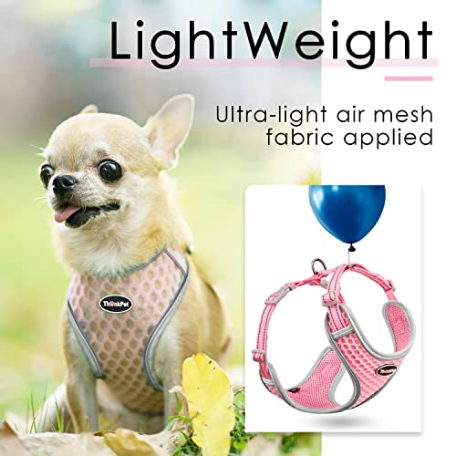 ThinkPet Reflective Breathable Soft Air Mesh No Pull Puppy Choke Free Over Head Vest Ventilation Harness Leash Set for Puppy Small Medium Dogs Pink M - Image 2