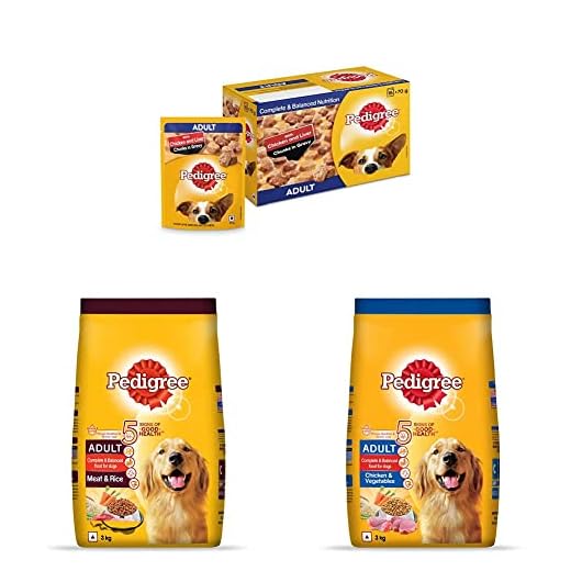 Pedigree Adult Wet Dog Food, Chicken & Liver Chunks in Gravy, 70 g (Pack of 15) & Adult Dry Dog Food, Meat & Rice, 3kg Pack & Adult Dry Dog Food, Chicken & Vegetables, 3kg Pack