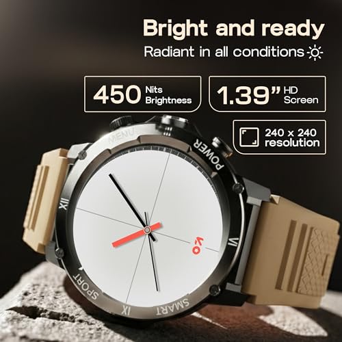 Image of GOBOULT Tuff Hawk Smart Watch 1.39'' HD Display, BT Calling, Working Crown, 150+Watchfaces, 450 Nits Brightness, AI Voice Assistant, SpO2 Monitoring (Green) (Sandstone)