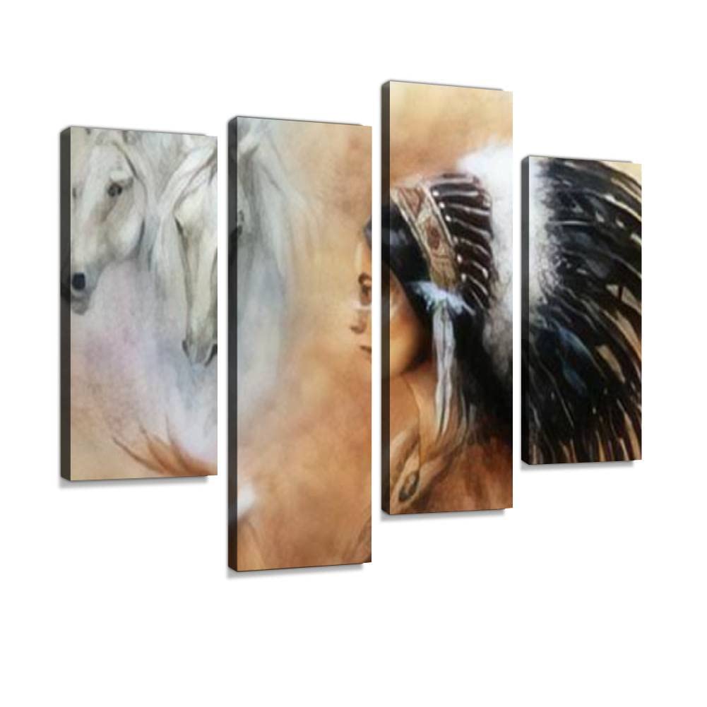 Canvas Print Artwork Running horses on the coast An oil painting on canvas Author Nikolay Wall Art Pictures Framed Digital Print Abstract Painting Room Home Office Decor Ready to Hang 4 Panel