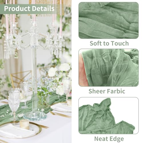 Aleney GA3001P-ZB-3M-HUILV Cheesecloth Table Runner, 10Ft Fall Thanksgiving Table Runner, Boho Rustic Gauze Baby Shower Decorations thumb #3
