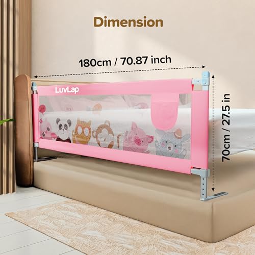 Image of LuvLap Comfy Baby Bed Rail Guard (6 ft x 2.3 ft), 180cmx72cm, Bed Rails for Baby & Toddler Safety, Portable, Adjustable Height, Single Side Bed Rail, Pack of 1, Printed Pink