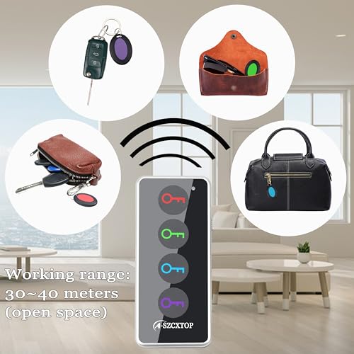 Schlüsselfinder Key Finder, 80dB kabelloser Gegenstands-Tracker, RF-Finder für Schlüssel, Haustiere, Gepäck, Geldbörse, Telefon, 40 m Reichweite, 1 RF-Sender & 4 Empfänger & Taschenlampe