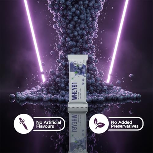 Image of Whey91 Blueberry Blast Protein Bar, 20g Protein & 7.3g Fiber in each, No Added Preservatives, No Artificial Flavour, 390g- (Pack of 12)