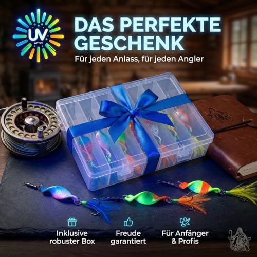 Njord Kalastus Messeneuheit 2025 Spoons Forelle Mega Twist 10 Stück in Spoonbox | Forellen Angeln Spoon Set Forellenköder | Forellen Blinker Angeln Forelle | Spinner Set Trout (3g mit Feder)