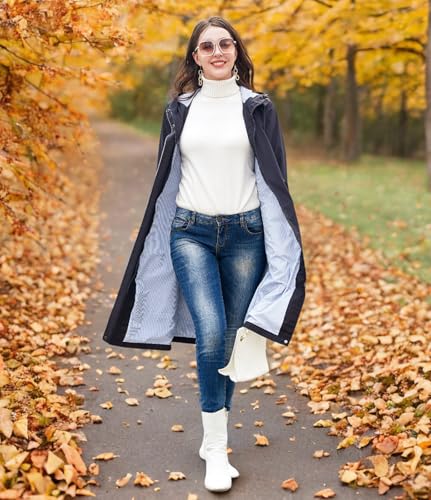 Women Waterproof Lightweight Long Rain Jacket Outdoor Casual Hooded Long Trench Coat2