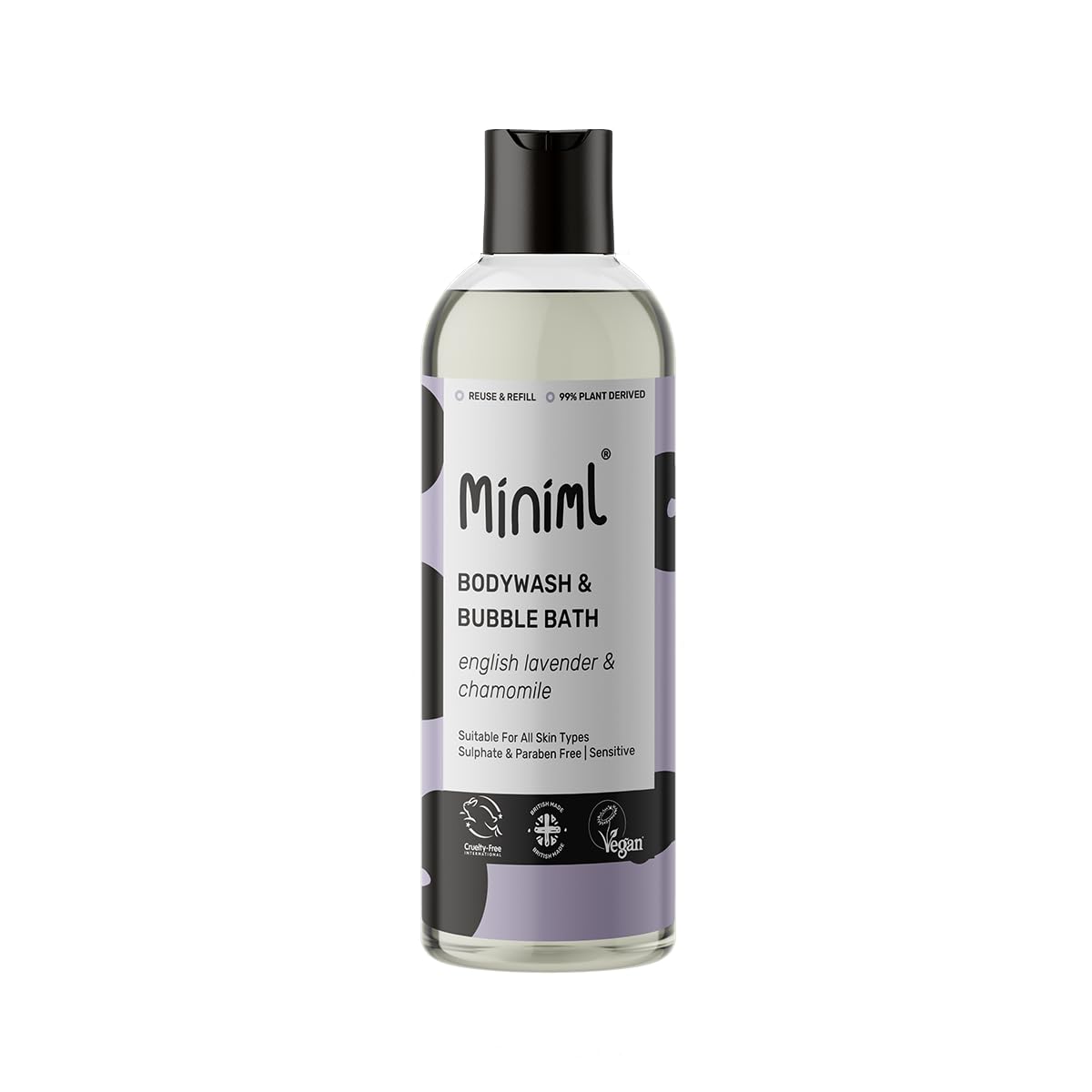 Natural English Lavender & Chamomile Body Wash & Bubble Bath - For all skin types - Hypoallergenic Dermatologically Tested - Sulphate & Paraben Free, Vegan & Cruelty Free - 500ml Bottle
