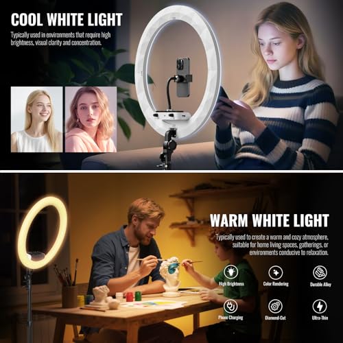 Image of Large Ring Light with Stand, 19 inch Ring Light Tripod for iPhone, Professional Led Ringlight for Live Streaming, Barber, Makeup, YouTube, Tiktok, White