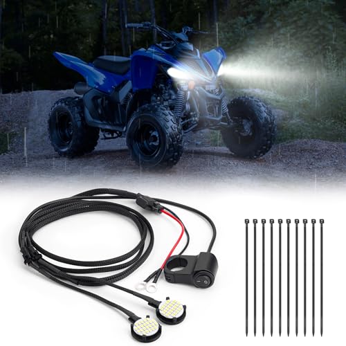 YIBEICO Left & Right Headlight Kit for 2016-2024 Yamaha Raptor 90 Raptor 110, Plug and Play Headlight Bulbs With Switch Wire Harness, Bright White Waterproof LED Headlamp Wiring Harness Kit