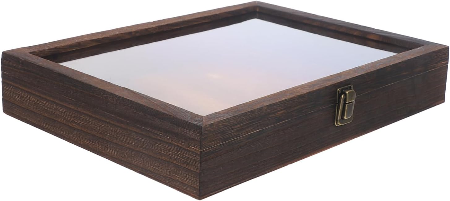 DECHOUS Vintage Glass Display Case for Butterflies and Dried Flowers Wall-Mounted Specimen Box Retro Insect Storage Box Hinged Lid