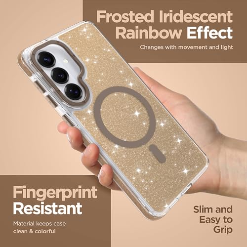 Image of Magnetic Case for Samsung Galaxy S26 [Compatible with Magsafe] [Bling Glitter Fluorescent Design] [1 Screen Protector] Slim Translucent Matte Case for Galaxy S26 6.3 inch, Desert