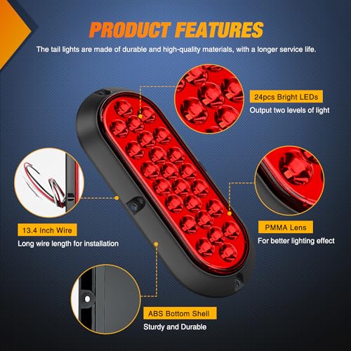 Image of Nilight 6Inch Oval Tail Light 2PCS Red 24LED Running Stop Brake Turn Surface Mount Marker Light Sealed IP67 Waterproof Taillight for 12V RV Camper Caravan Truck Trailer Bus
