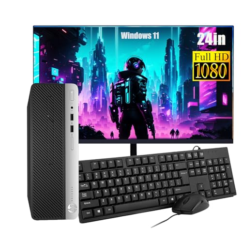 HP ProDesk 400 G4 SFF Ordinateur de bureau avec écran de 24 pouces, Intel Core i5-7500, 16 Go de RAM, SSD 256 Go, WiFi, Bluetooth, clavier américain, Windows 11 Pro (reconditionné)