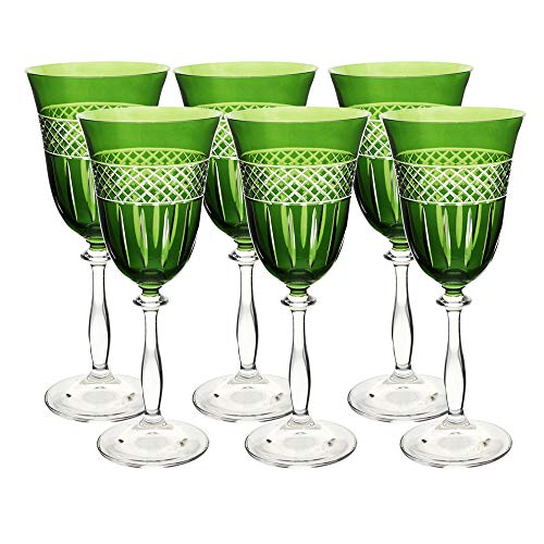 Taça para vinho tinto Angela lapidada em cristal ecológico 250ml A21cm verde