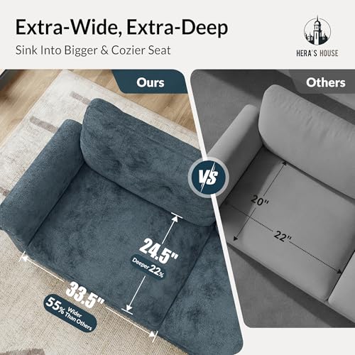 Image of HERA'S HOUSE 150 inch Oversized U Shaped Modular Sectional Couch Living Room | Mid-Century Modern 6-Seater Cloud Sofa, Cyan, Rolled Arms & Nailhead Trim, Wider & Deeper Seats, Ottoman, Chenille